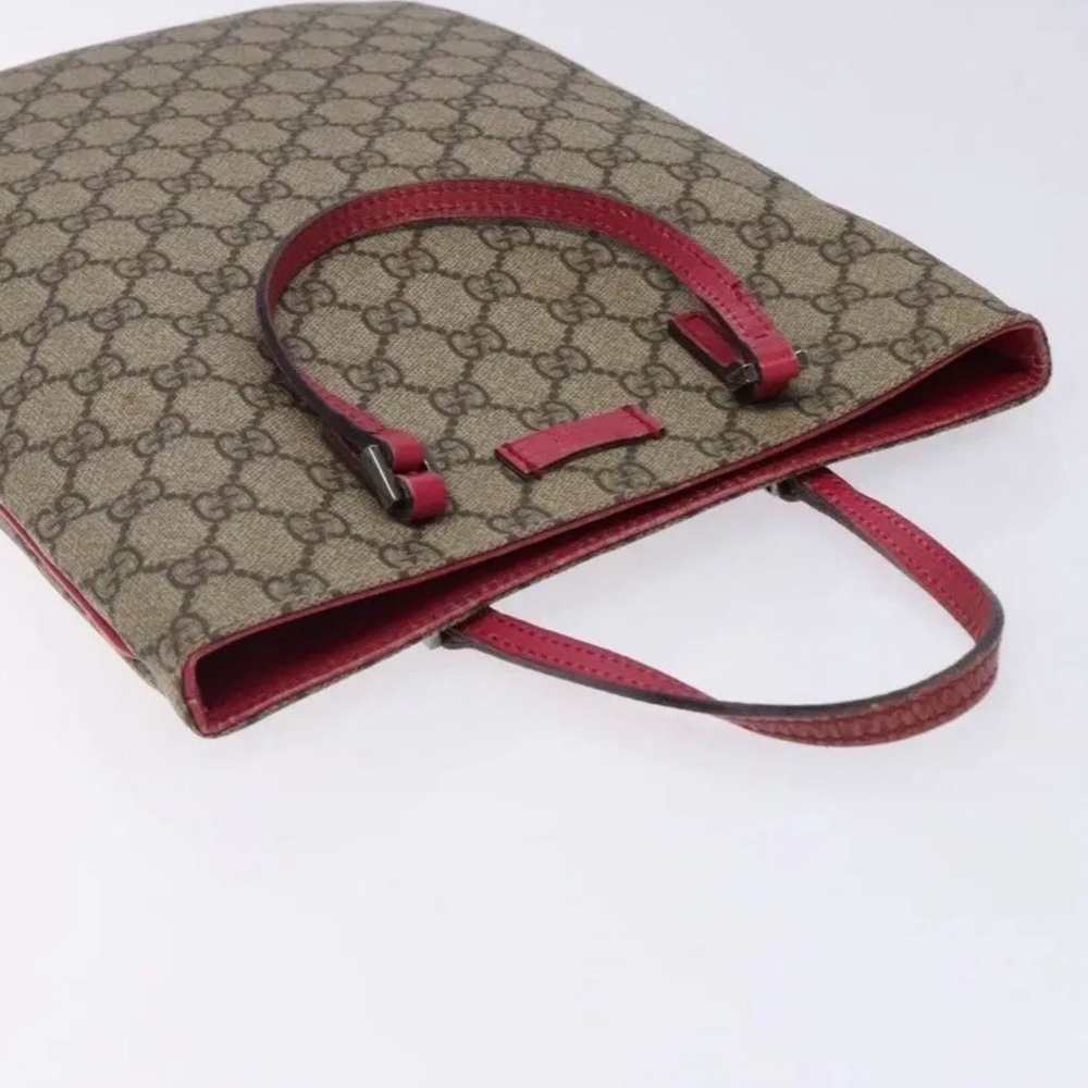 Gucci Beige/Brown Monogram Tote with Red Leather Handles - Picture 5 of 13
